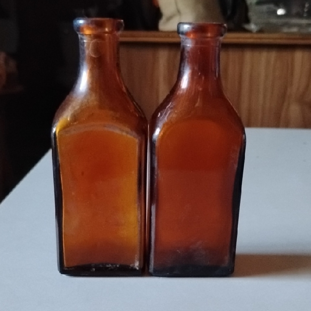 Vintage Amber Apothecary Glass Cork Top Bottles